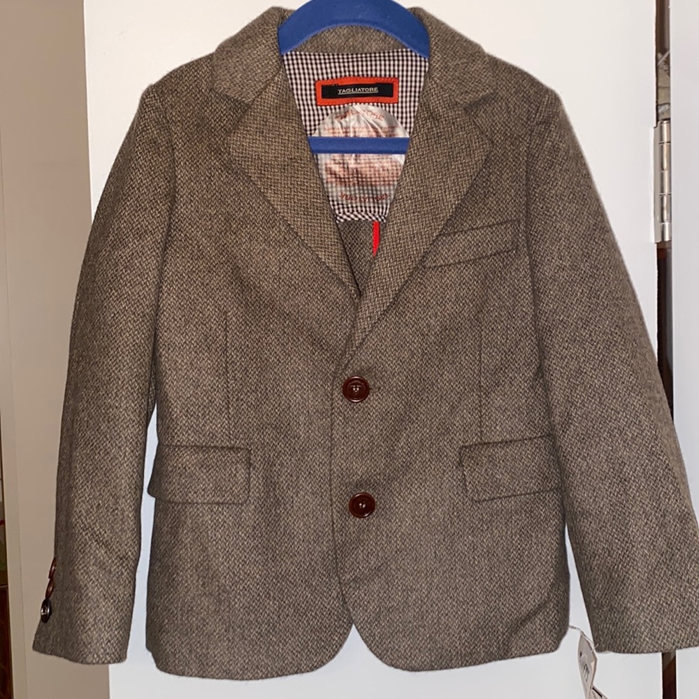 BEAUTIFUL HANDCRAFTED DESIGNER Tagliatore Kids Brown Basketweave Sport Coat